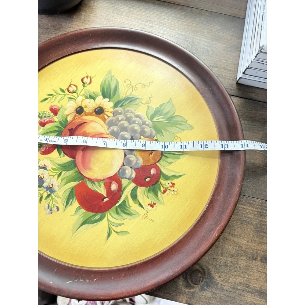 Vintage Robinhood Ware Wood Serving Tray Hand Painted Fruit & Flowers USA